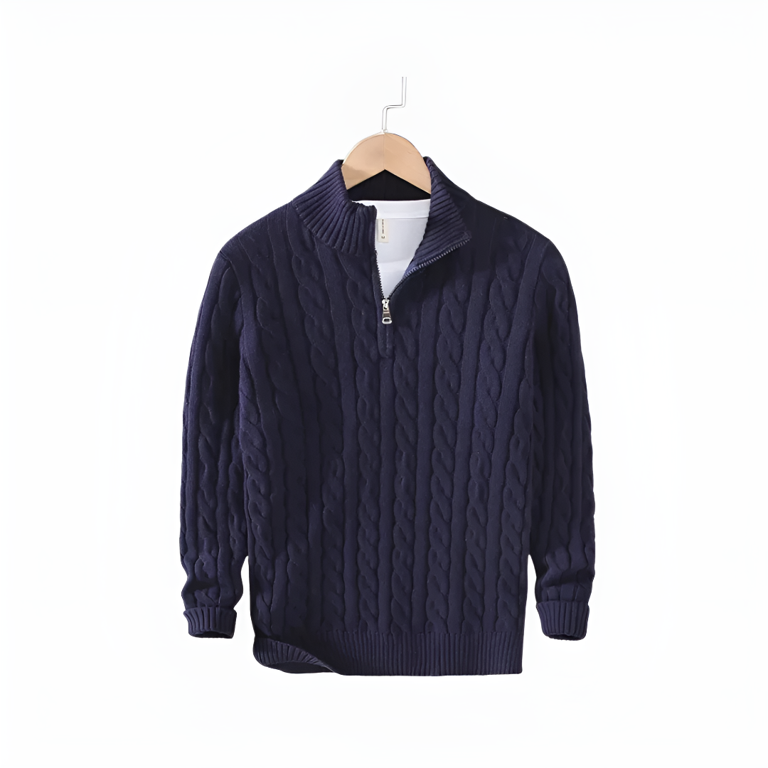 Classic Cable-Knit Half-Zip Sweater for Men