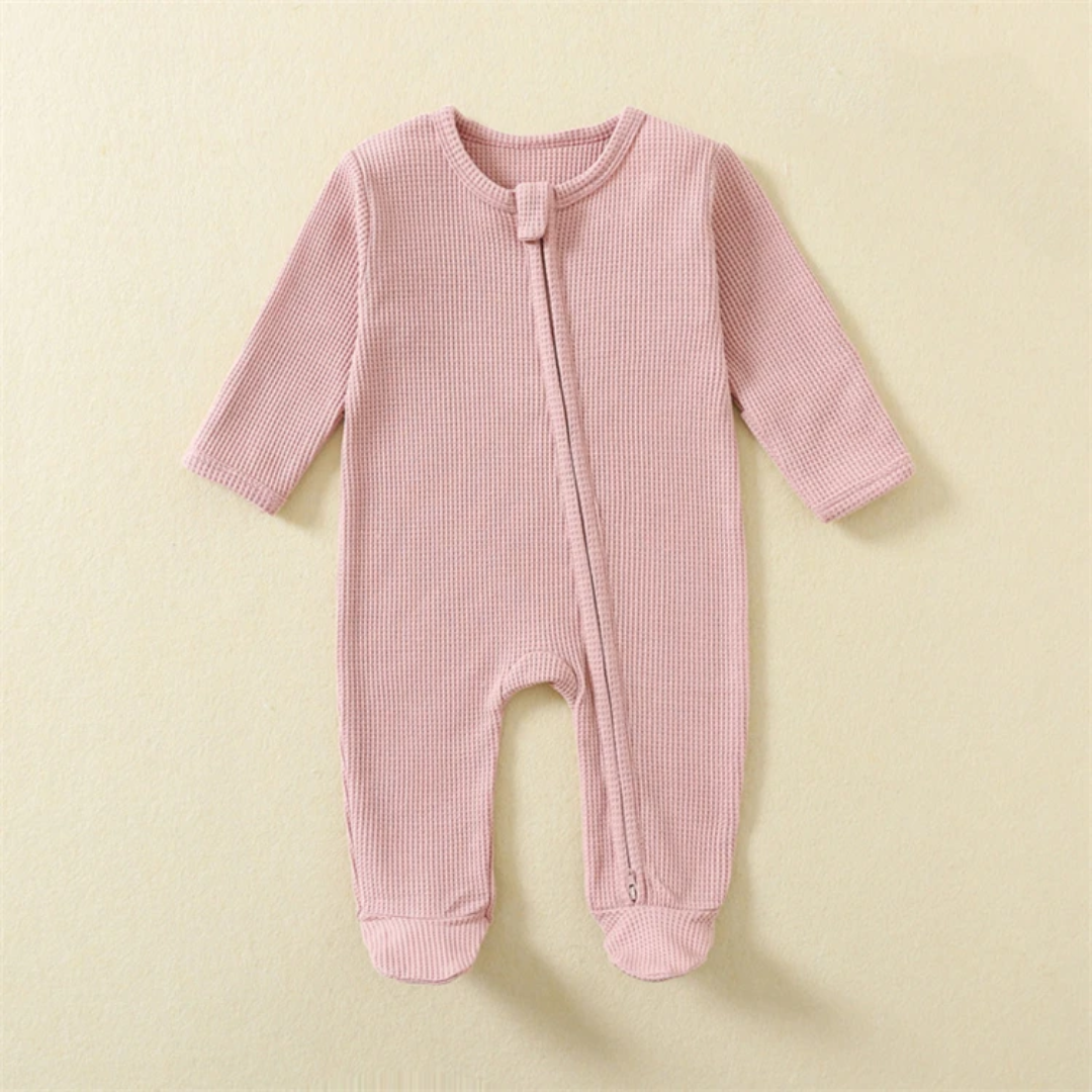 Organic Waffle Cotton Zipper Romper for Babies