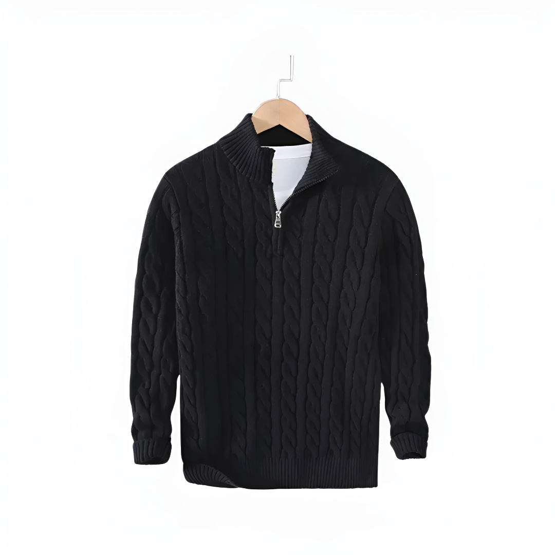 Classic Cable-Knit Half-Zip Sweater for Men
