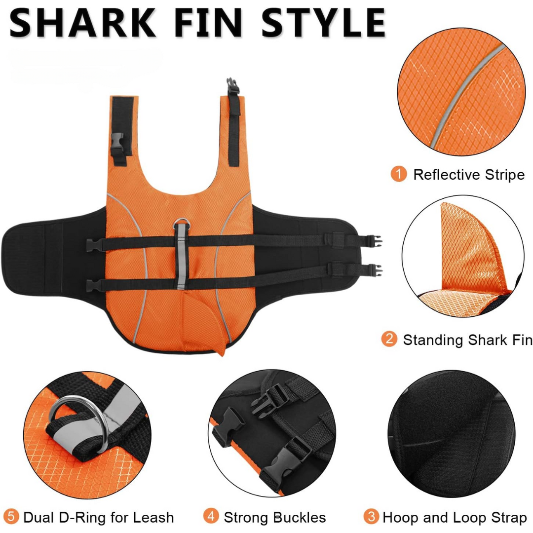 Shark Life Jacket with Handle for Dogs