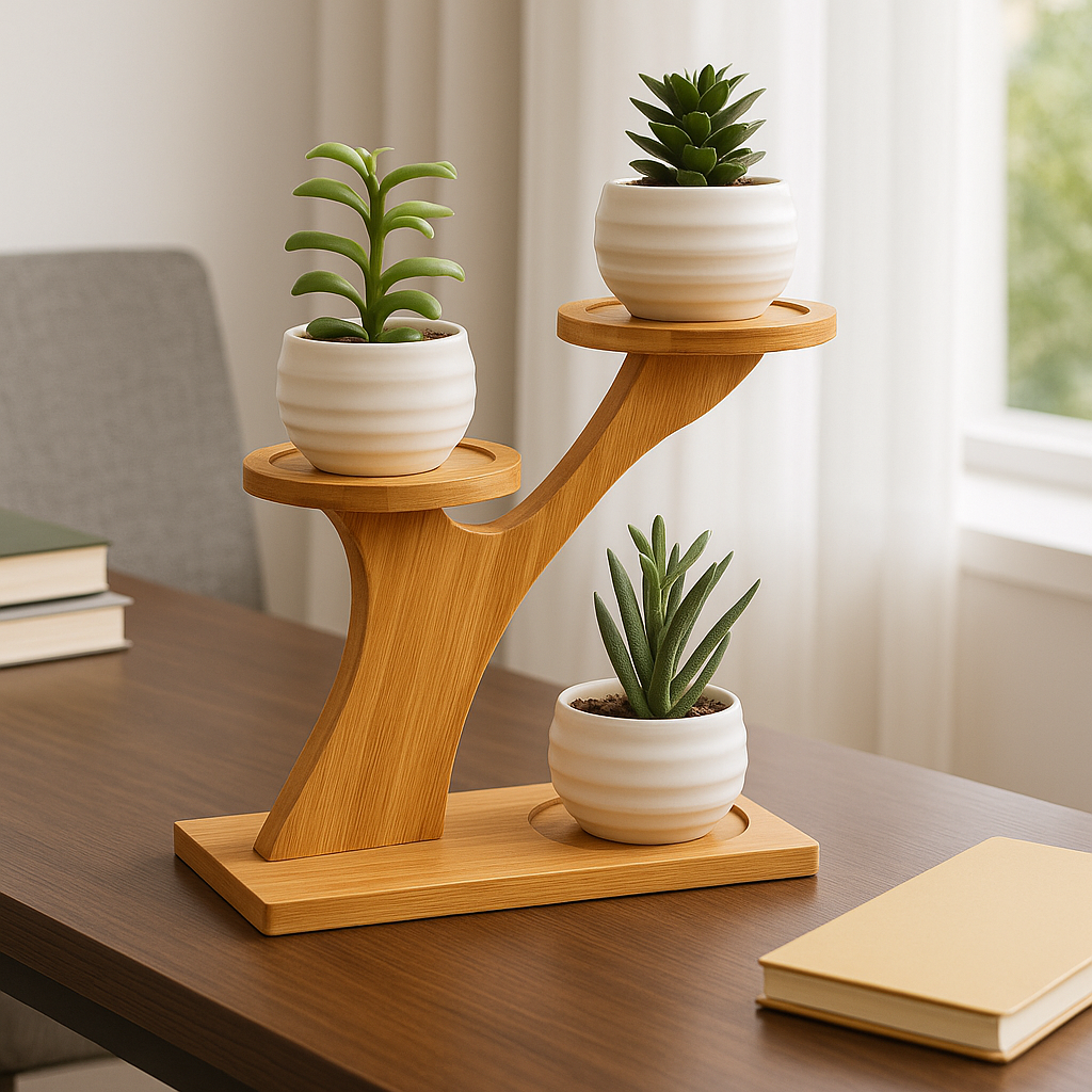 Bamboo Shelf – Desktop Plant Stand for Home or Office