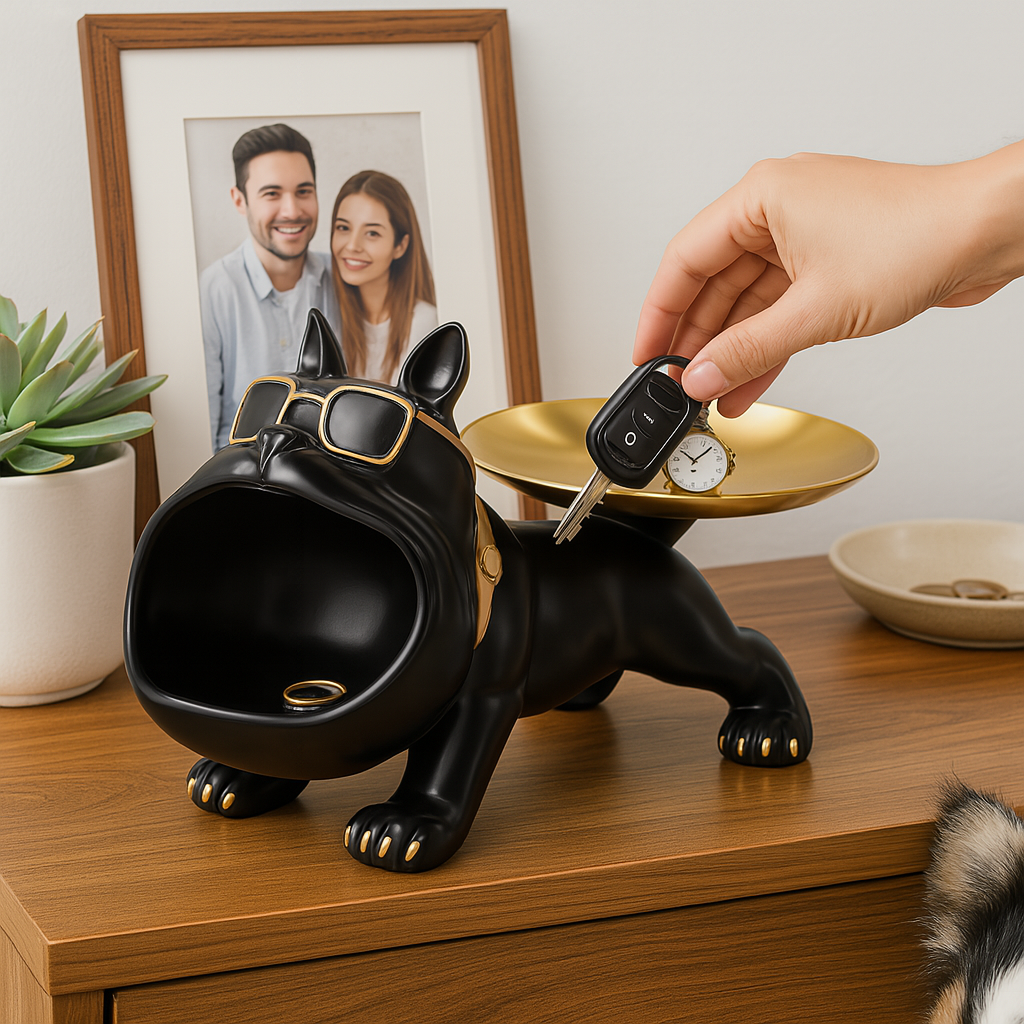 Bulldog Statue – Decorative Dog Tray for Jewelry or Keys