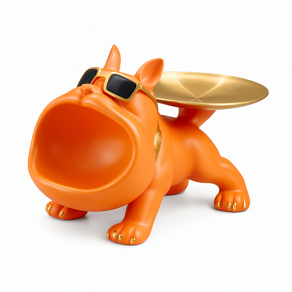 Bulldog Statue – Decorative Dog Tray for Jewelry or Keys