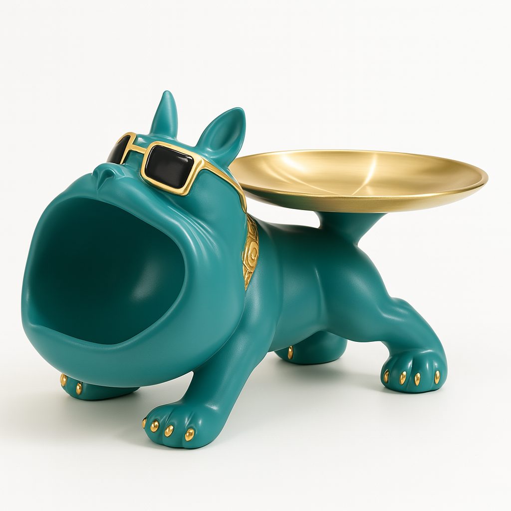 Bulldog Statue – Decorative Dog Tray for Jewelry or Keys