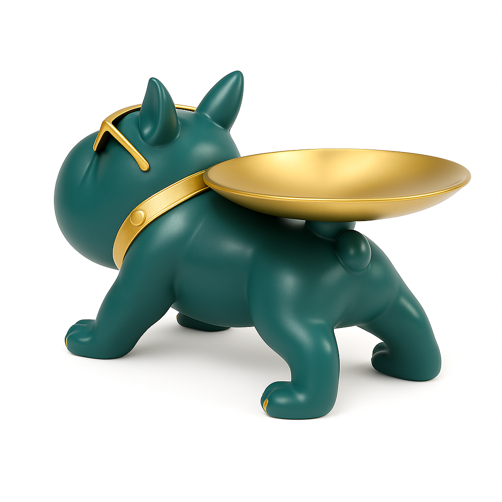 Bulldog Statue – Decorative Dog Tray for Jewelry or Keys