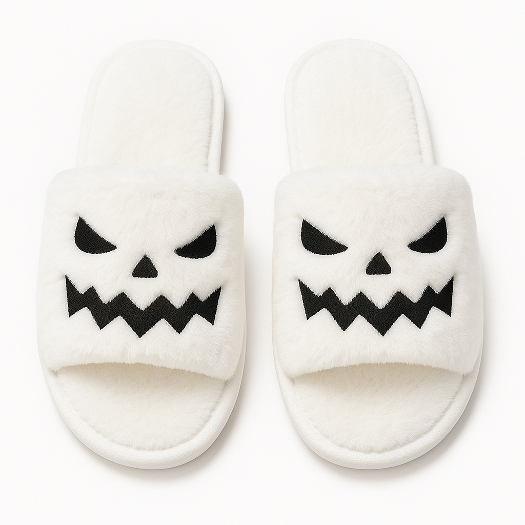 Cozy Halloween Pumpkin Plush Slippers with Non-Slip Sole