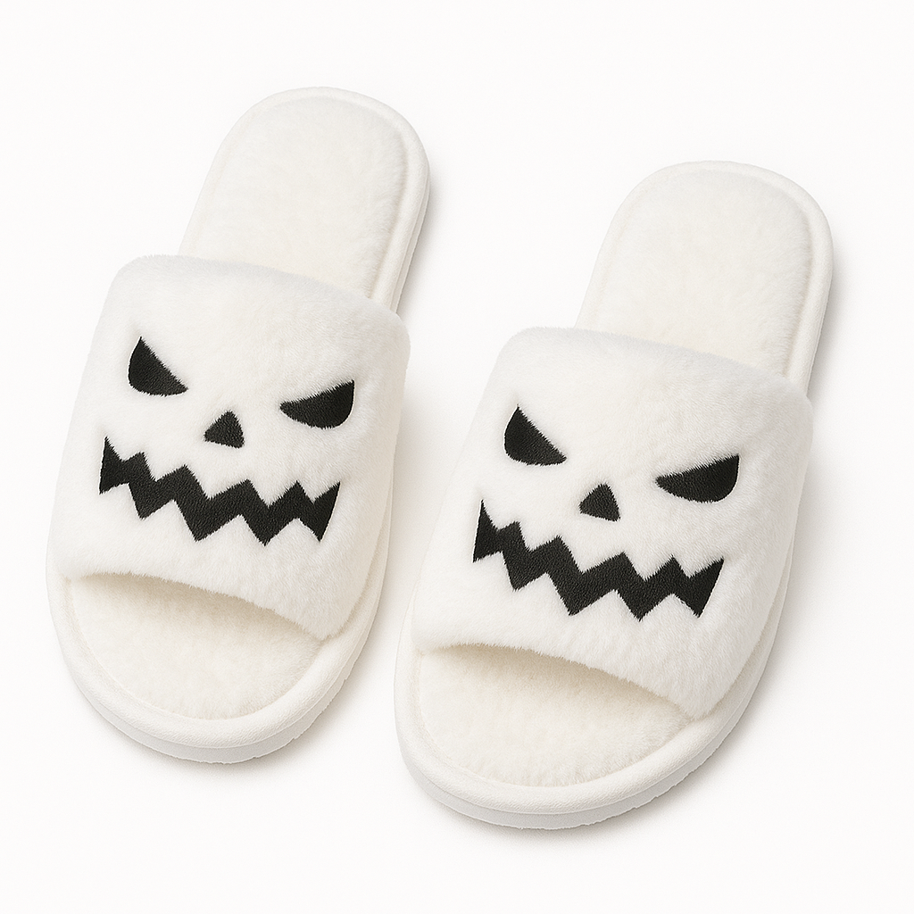 Cozy Halloween Pumpkin Plush Slippers with Non-Slip Sole