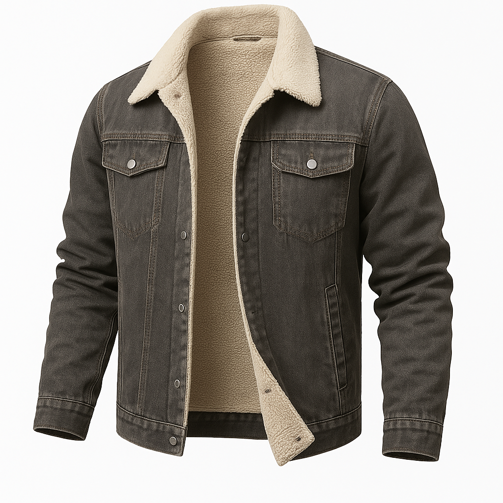 Denim Sherpa Jacket Casual Outerwear for Men