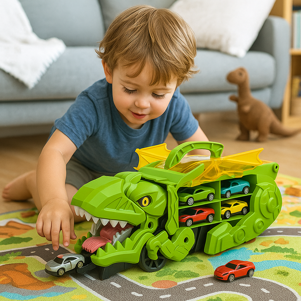 Dinosaur Truck Toy With Car Storage Playset