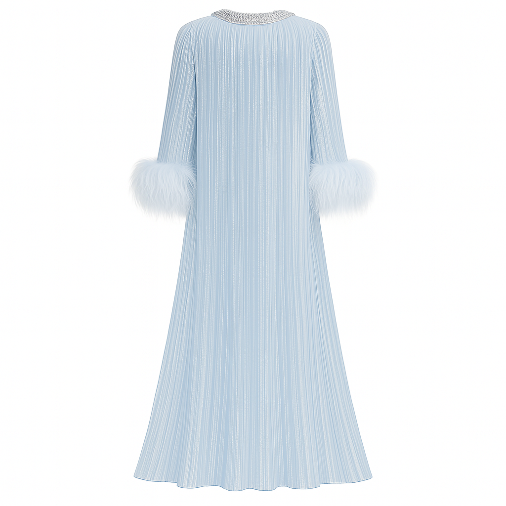 Evening Gown With Feather Cuffs For Women