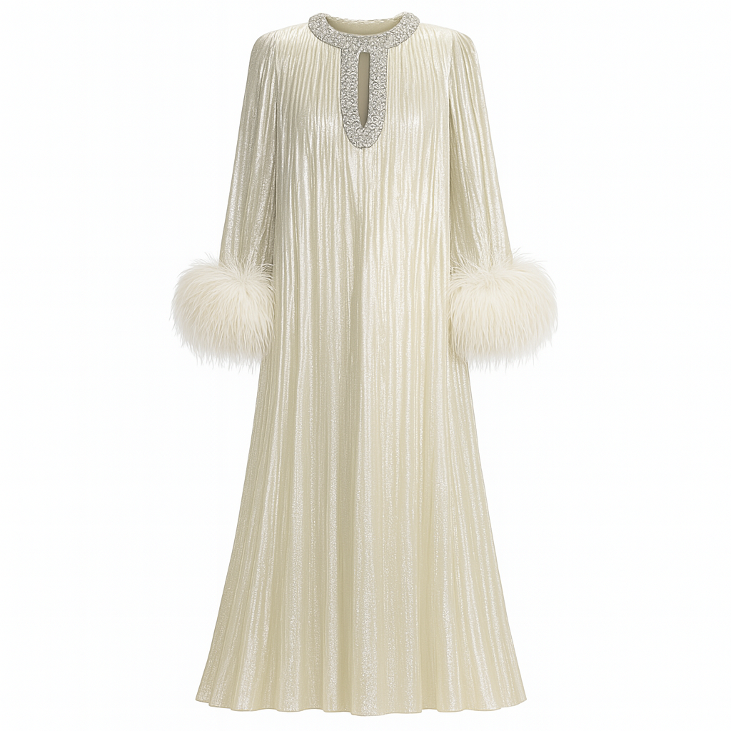 Evening Gown With Feather Cuffs For Women