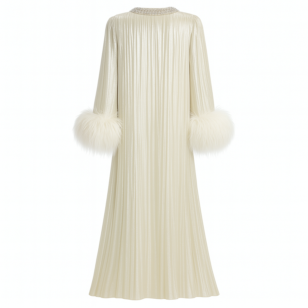 Evening Gown With Feather Cuffs For Women