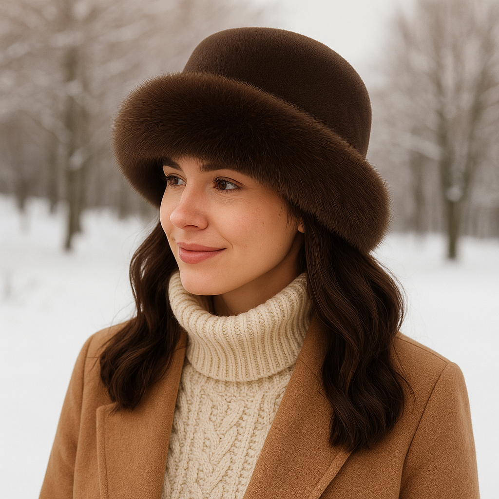 Faux Fur Bucket Hat With Trim For Women