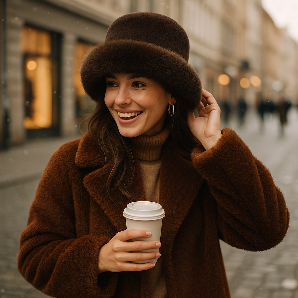 Faux Fur Bucket Hat With Trim For Women