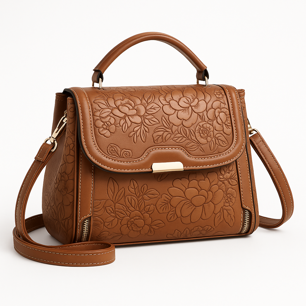 Floral Embossed Handbag - Elegant Purse for Women