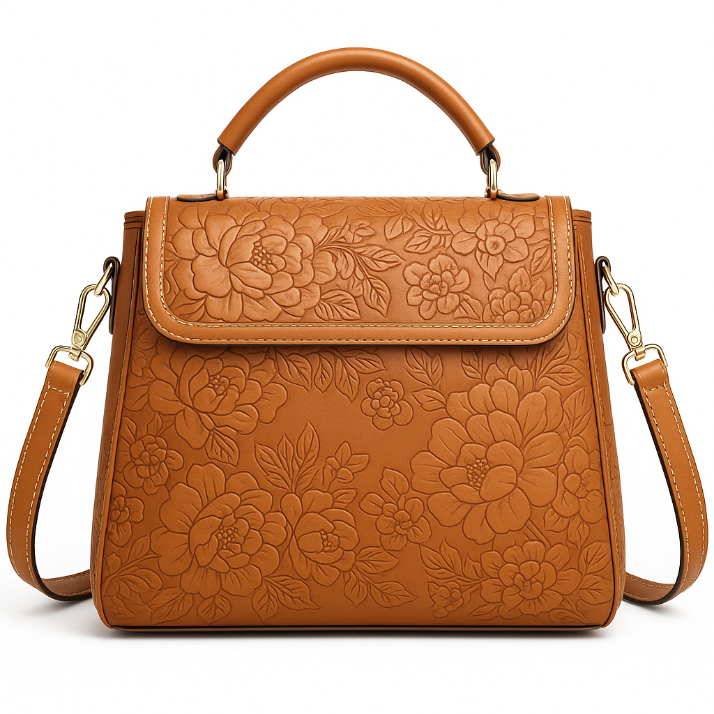 Floral Embossed Handbag - Elegant Purse for Women