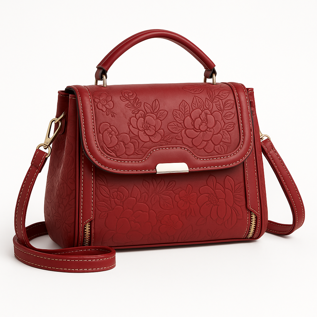 Floral Embossed Handbag - Elegant Purse for Women