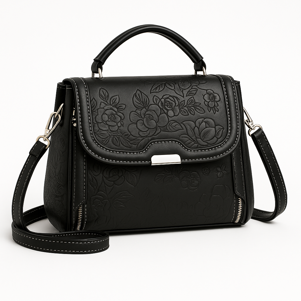 Floral Embossed Handbag - Elegant Purse for Women