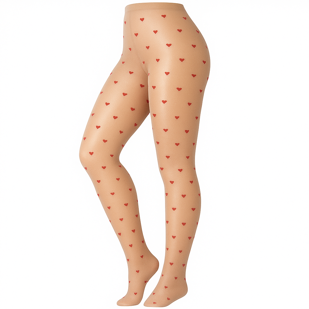 Heart Print Sheer Tights with Sparkle Effect for Women