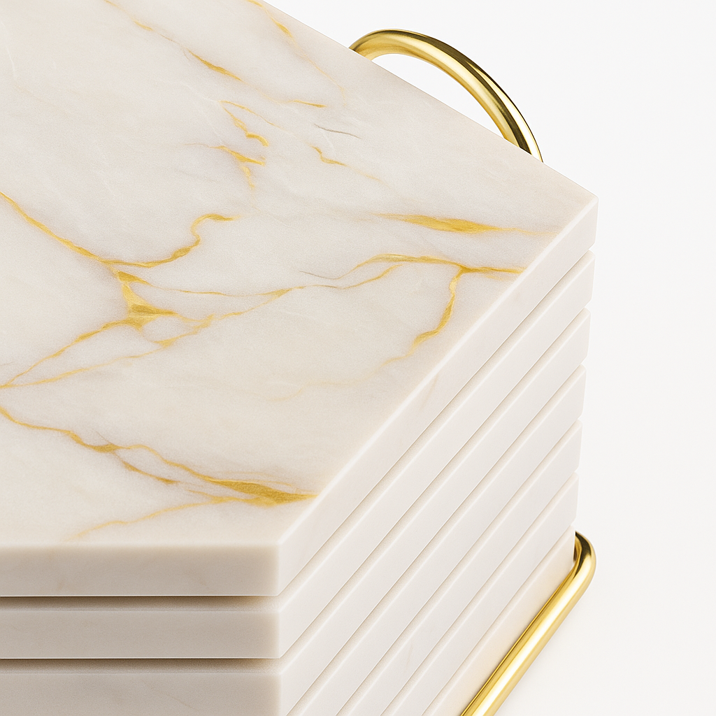 Marble Drink Coasters Set - Absorbent with Holder