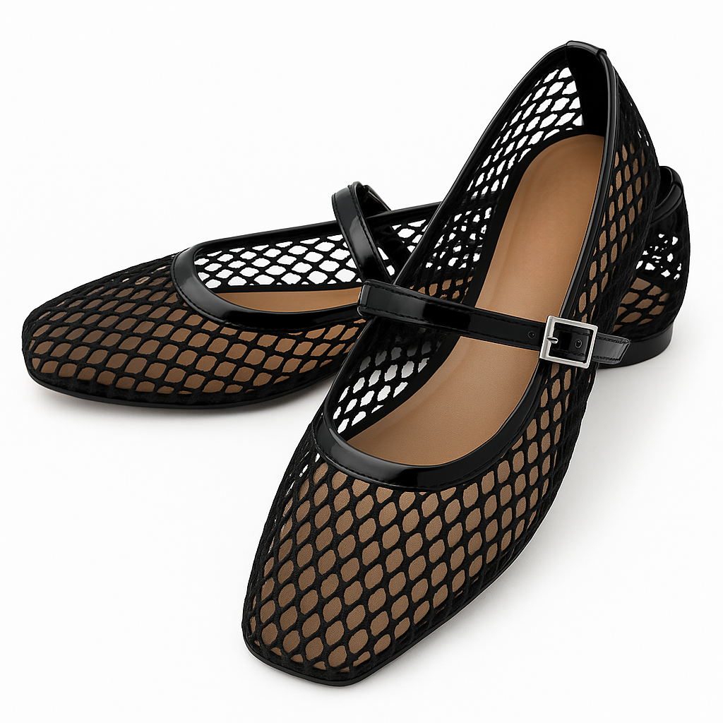 Mesh Ballet Flats with Buckle Strap for Women