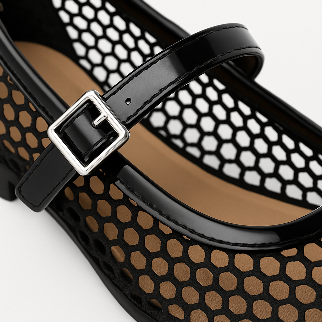 Mesh Ballet Flats with Buckle Strap for Women