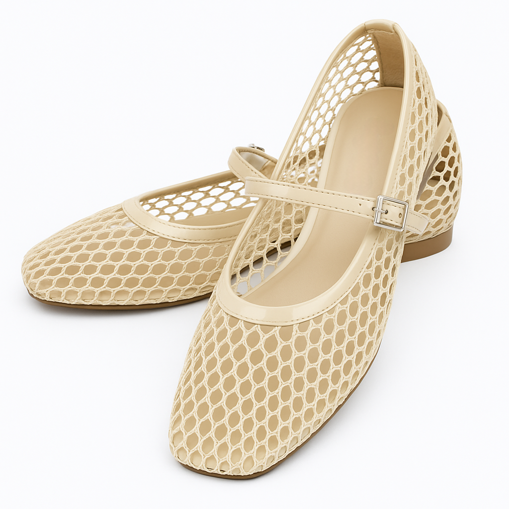 Mesh Ballet Flats with Buckle Strap for Women