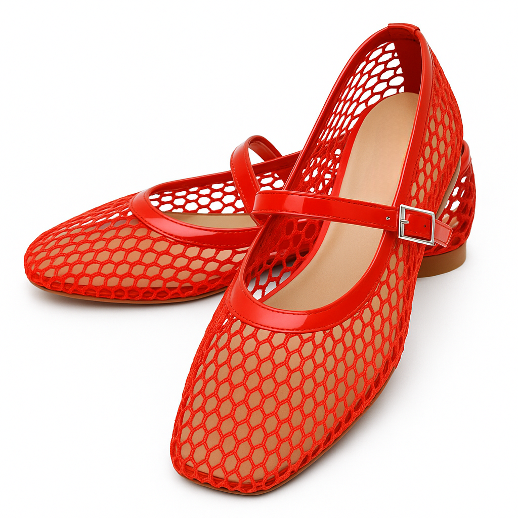 Mesh Ballet Flats with Buckle Strap for Women