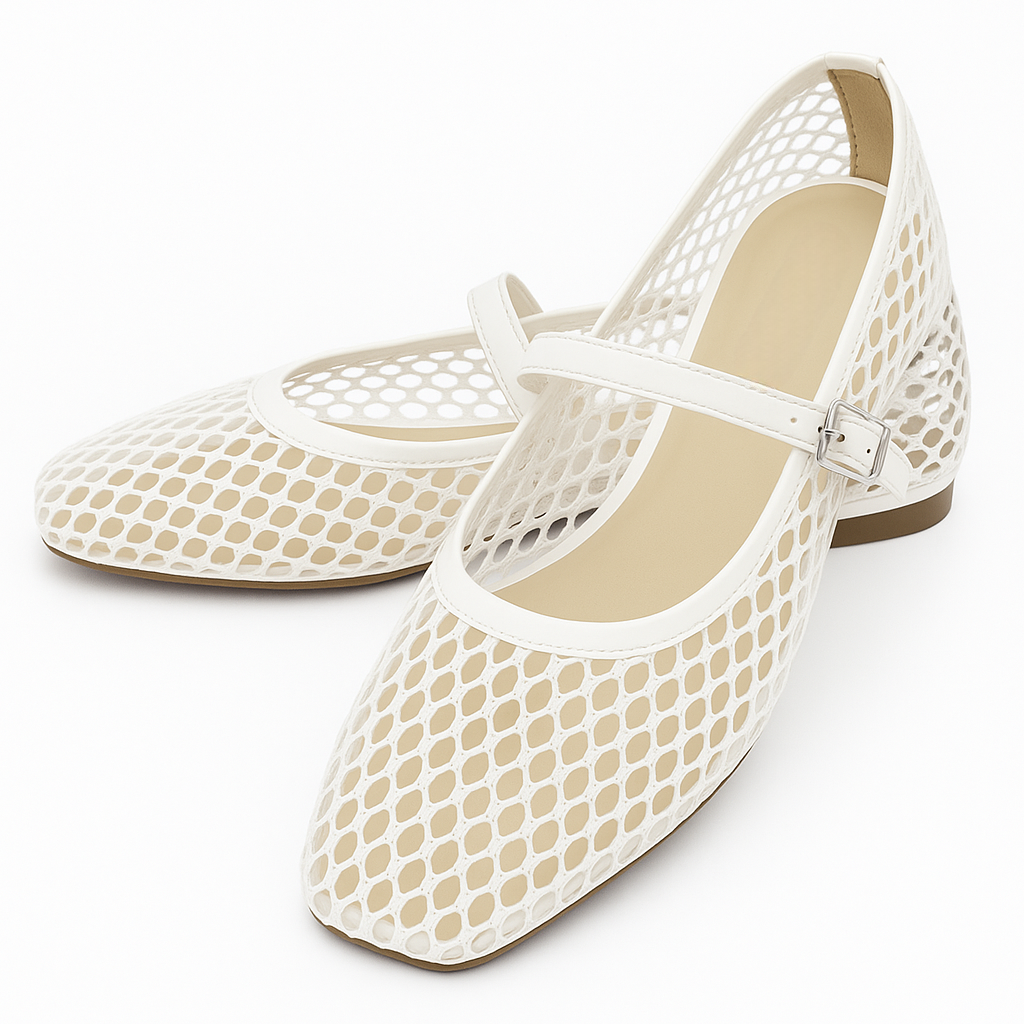 Mesh Ballet Flats with Buckle Strap for Women