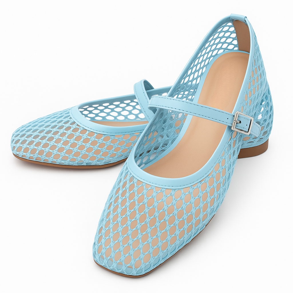 Mesh Ballet Flats with Buckle Strap for Women