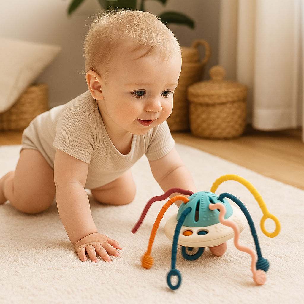 Montessori Pulling Toy – UFO Activity With Loops