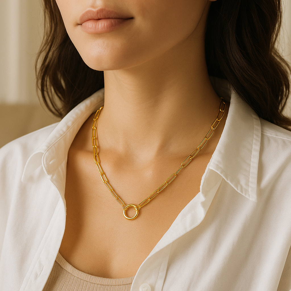 Paperclip Necklace – Chain with Circle Charm for Women