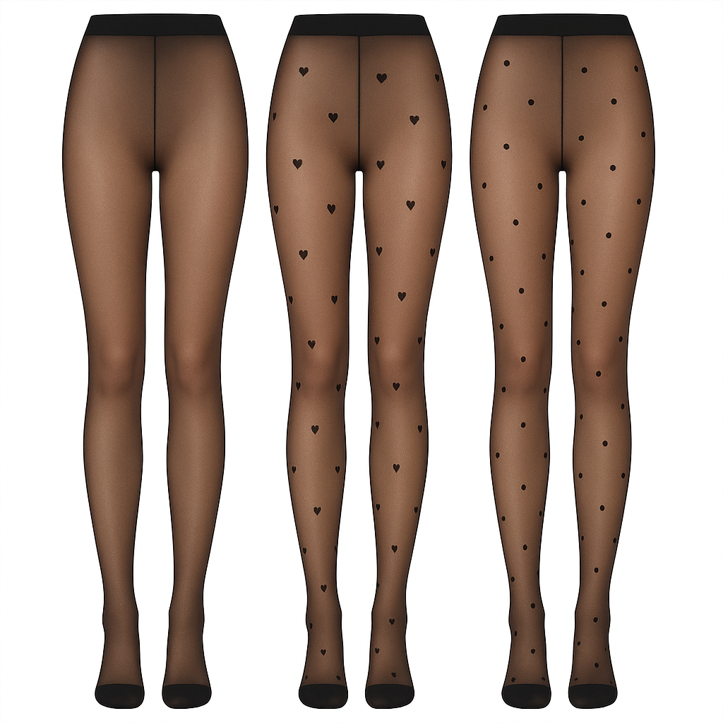 Patterned Sheer Tights with Heart Print for Women