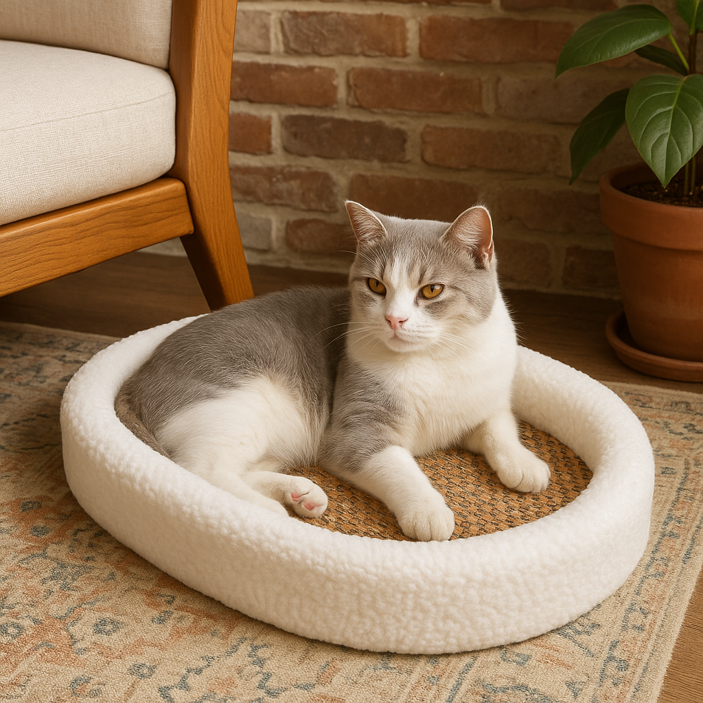 Plush Cat Bed with Scratch Surface – Oval Pet Lounger