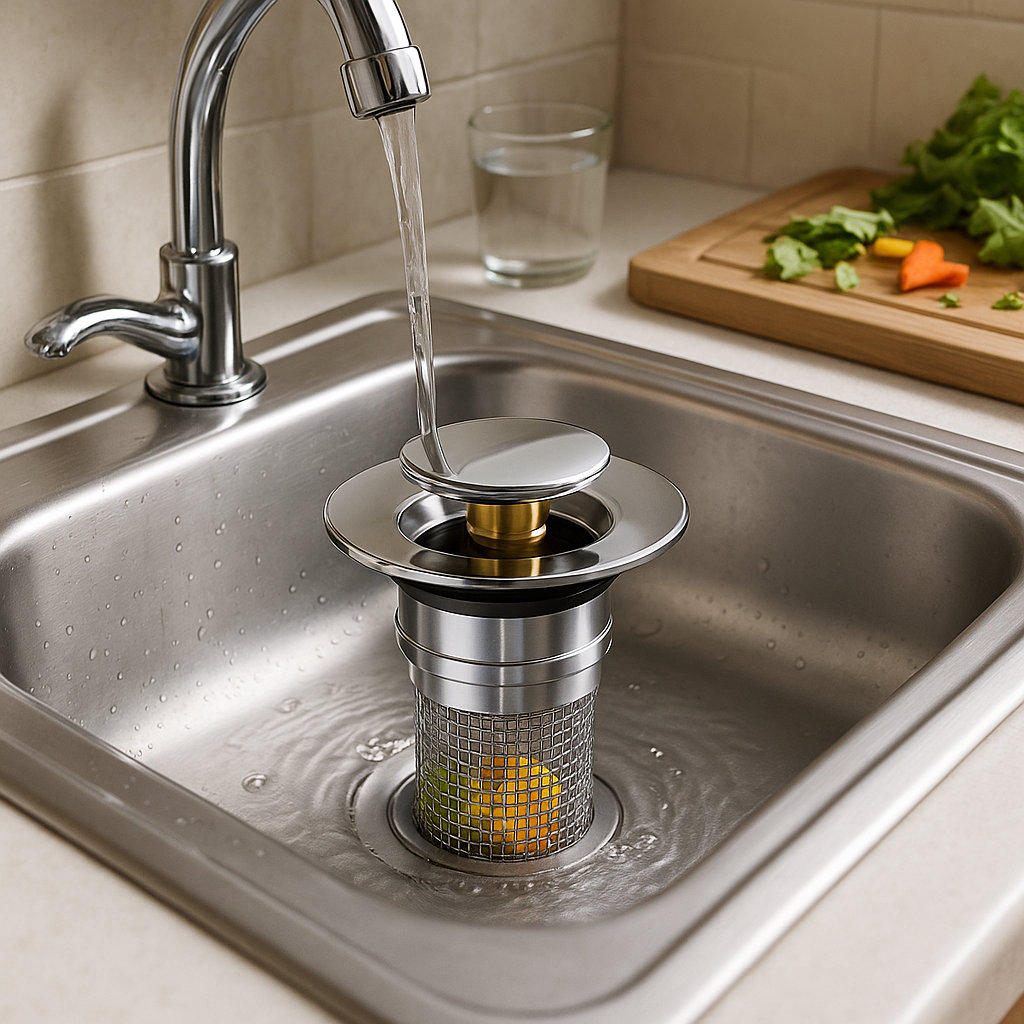 Pop Up Sink Stopper — Clog Filter and Drain Odor Block