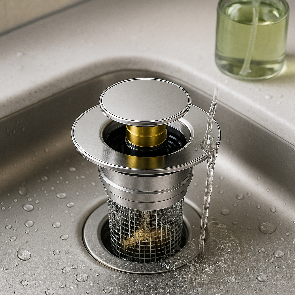 Pop Up Sink Stopper — Clog Filter and Drain Odor Block