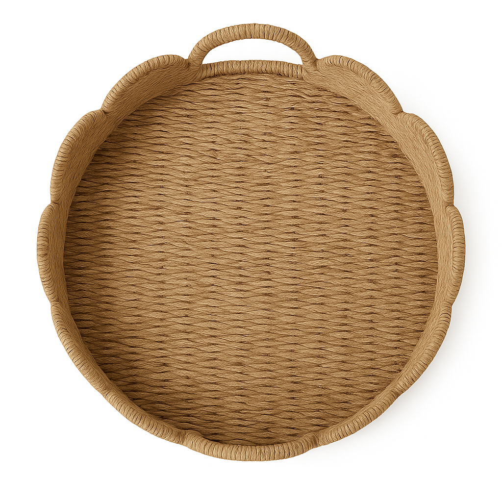 Round Serving Tray - Decorative Scalloped Edge Design