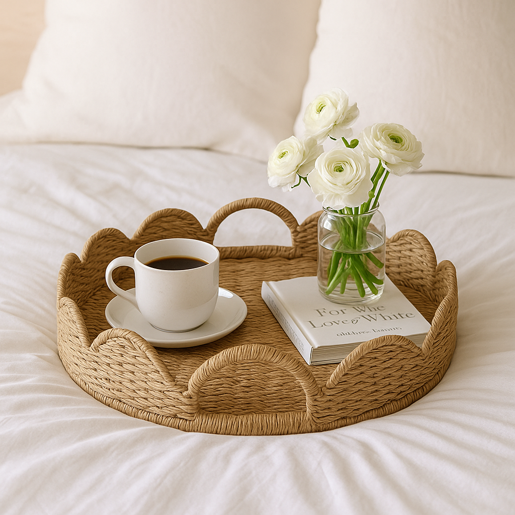Round Serving Tray - Decorative Scalloped Edge Design