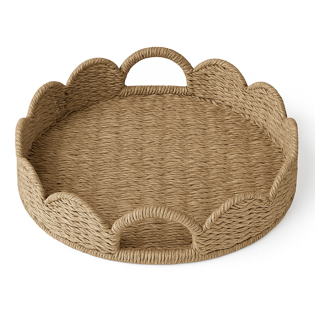 Round Serving Tray - Decorative Scalloped Edge Design