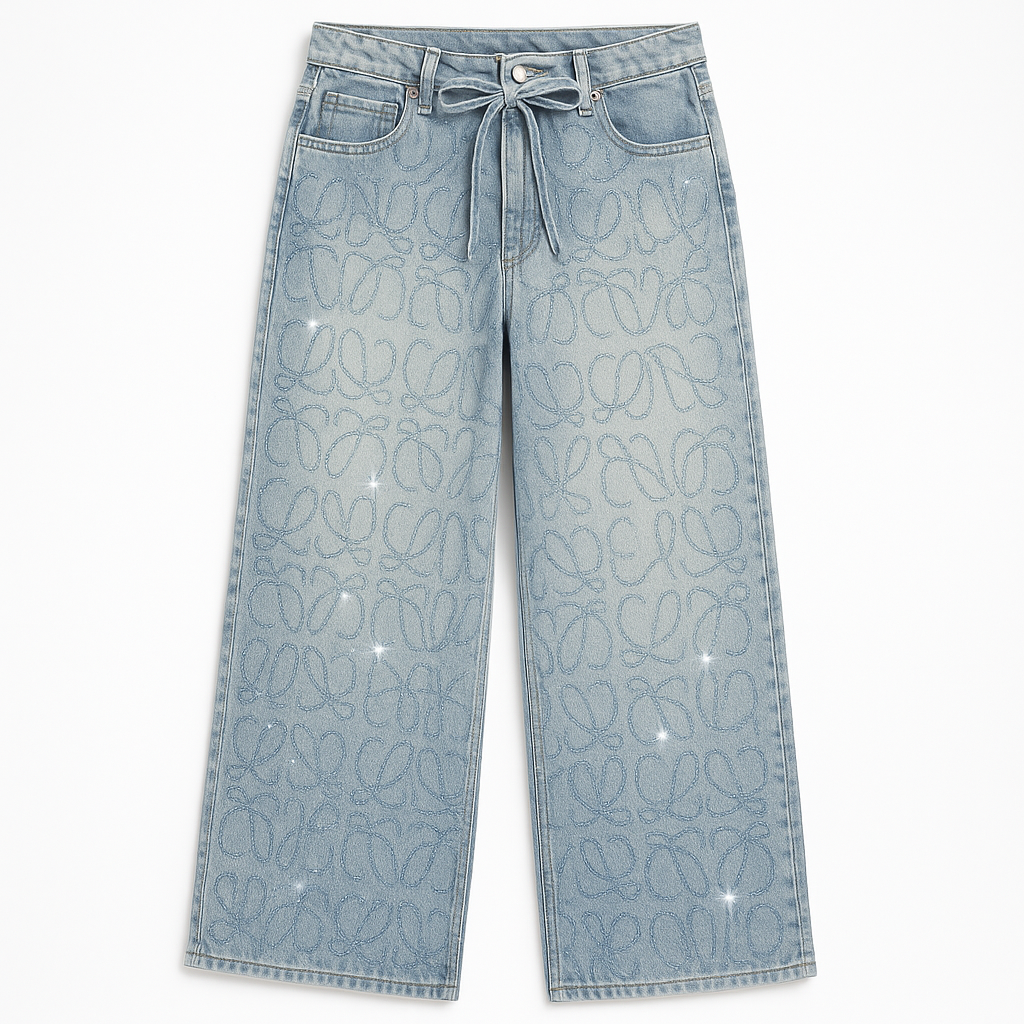 Sparkling Wide Leg Jeans for Women - Fashion Denim Pants