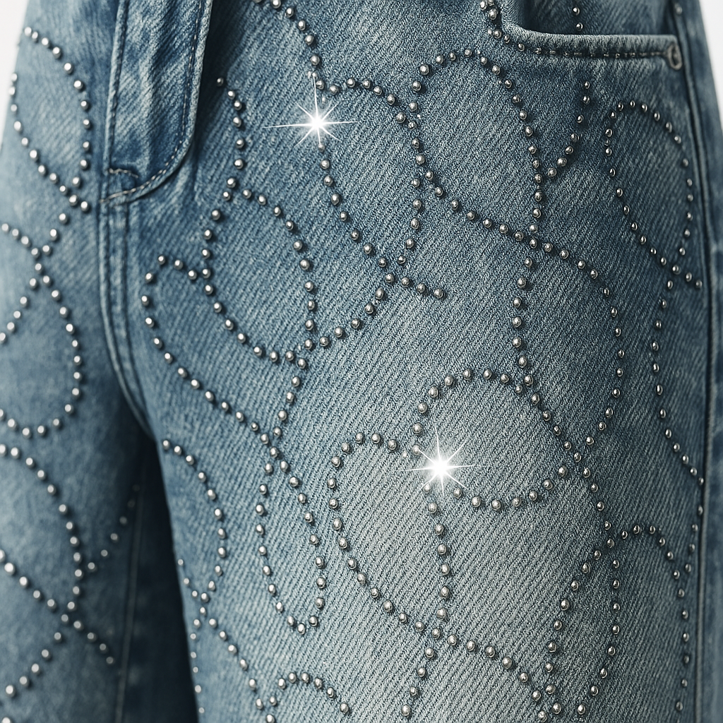 Sparkling Wide Leg Jeans for Women - Fashion Denim Pants