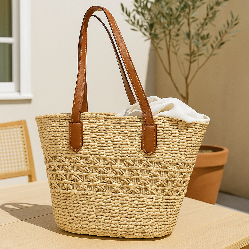 Straw Tote Bag – Braided Beach Handbag for Women