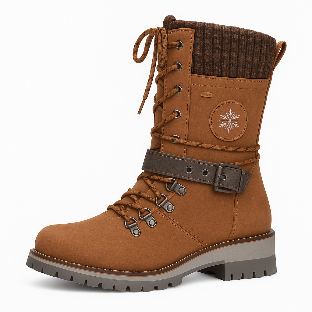 Women’s Lace-Up Snow Boots – Anti-Slip Sole & Knit Cuff
