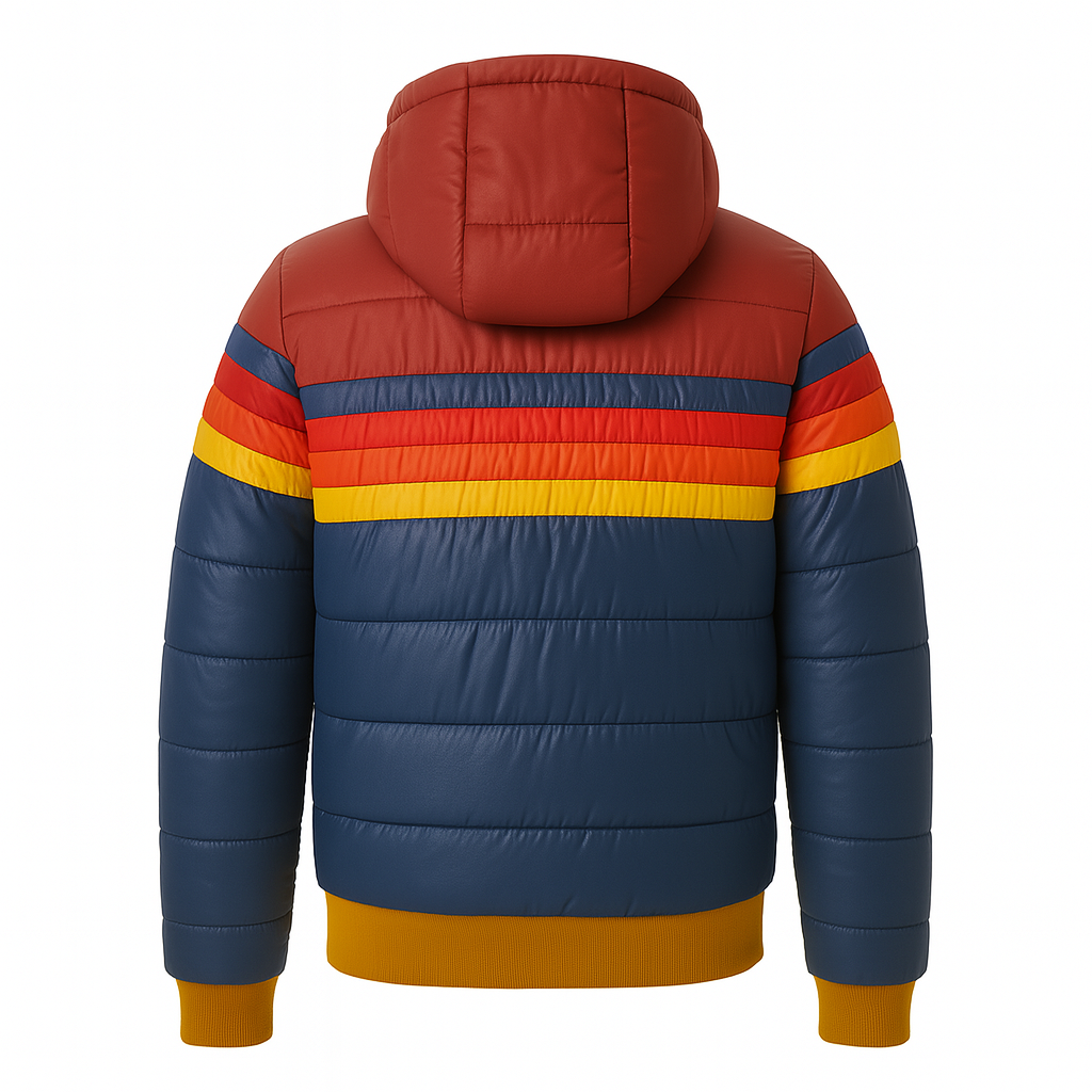 Women’s Puffer Jacket – Retro Color Block Winter Coat