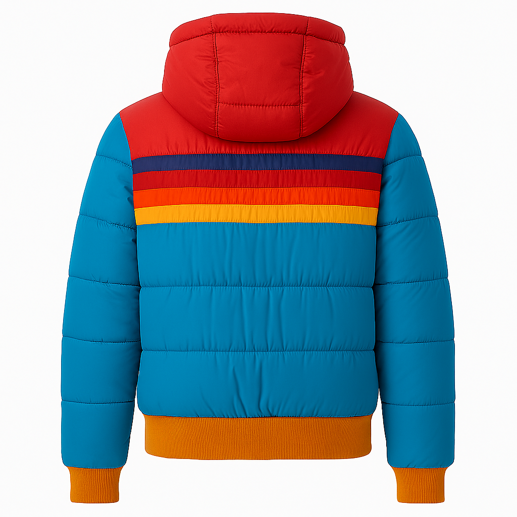 Women’s Puffer Jacket – Retro Color Block Winter Coat