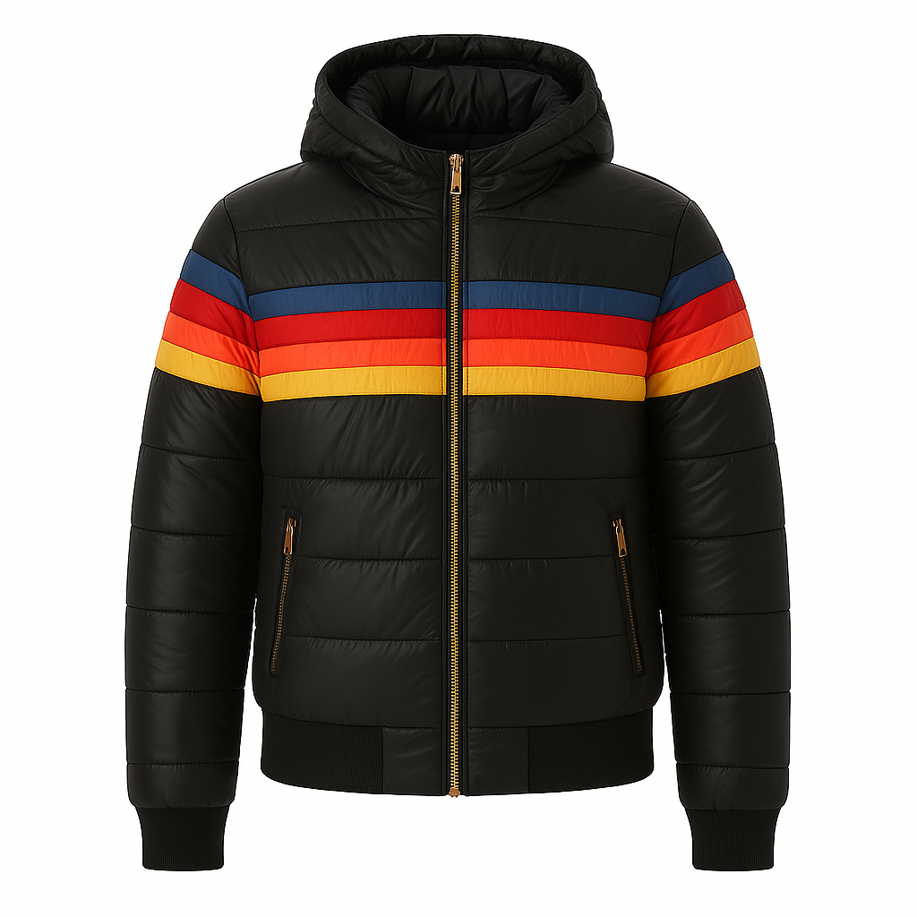 Women’s Puffer Jacket – Retro Color Block Winter Coat