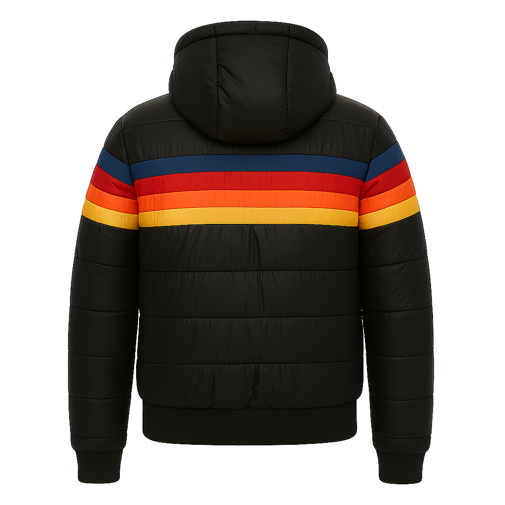 Women’s Puffer Jacket – Retro Color Block Winter Coat