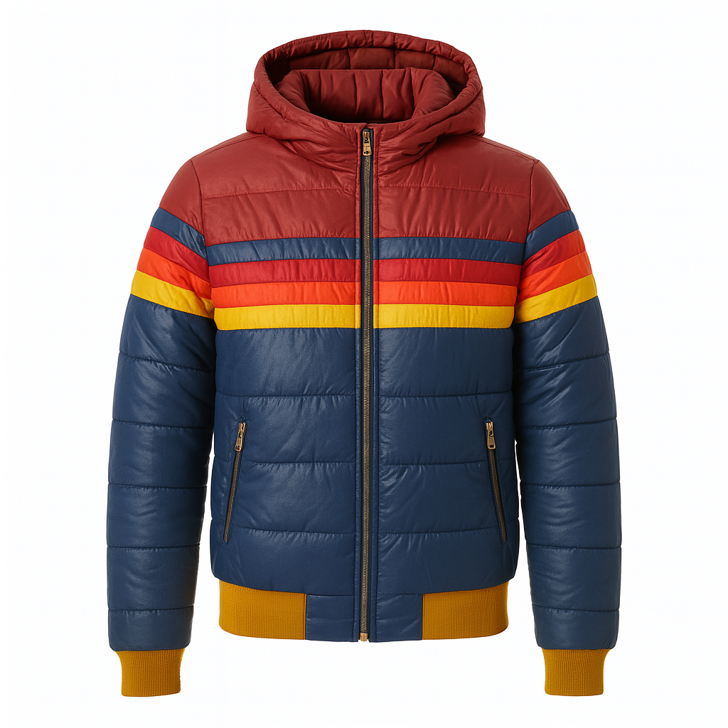 Women’s Puffer Jacket – Retro Color Block Winter Coat
