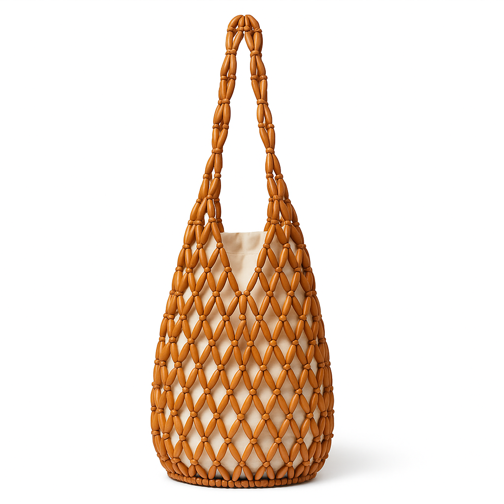 Woven-Handbag Summer-Beach Tote – with Wooden Beads
