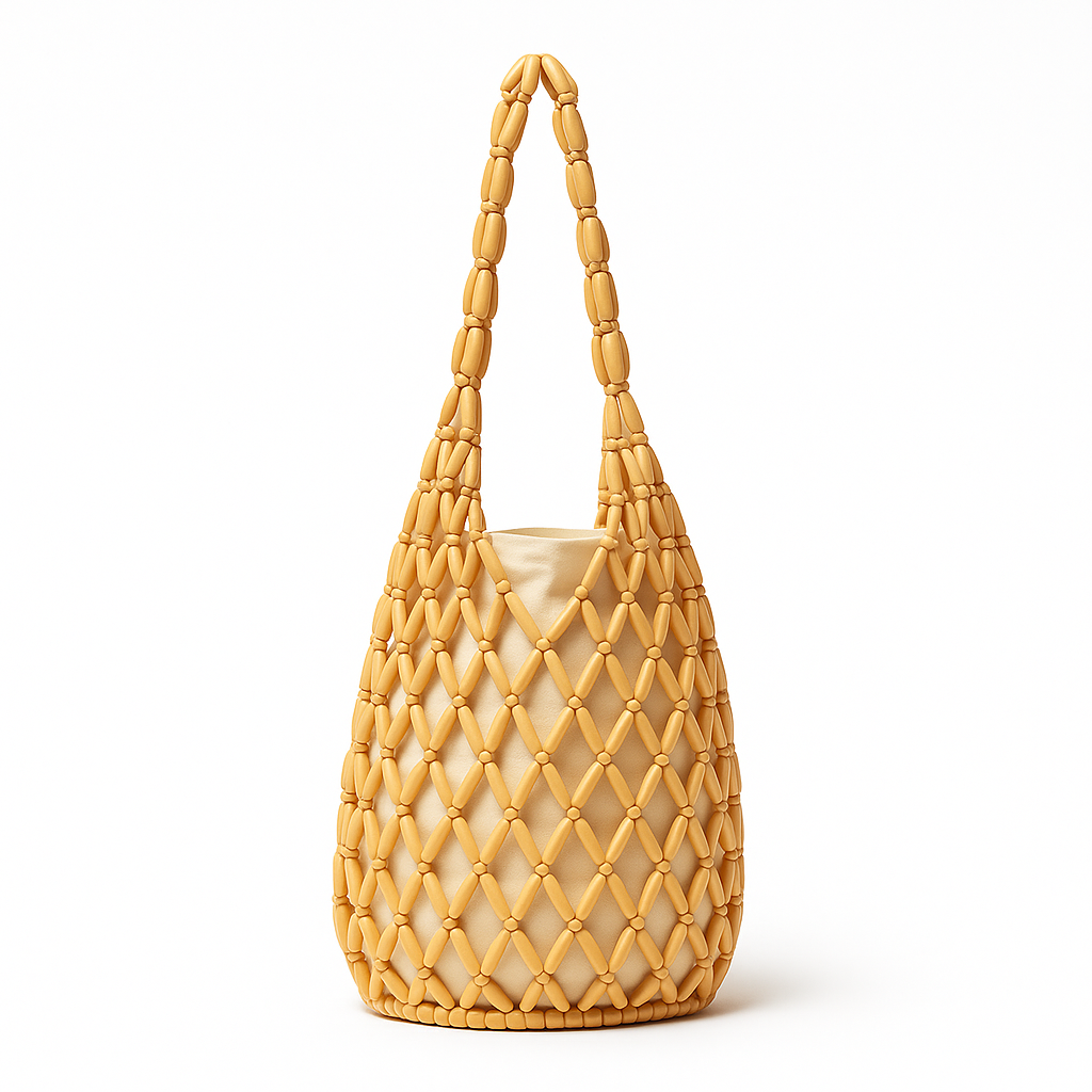 Woven-Handbag Summer-Beach Tote – with Wooden Beads